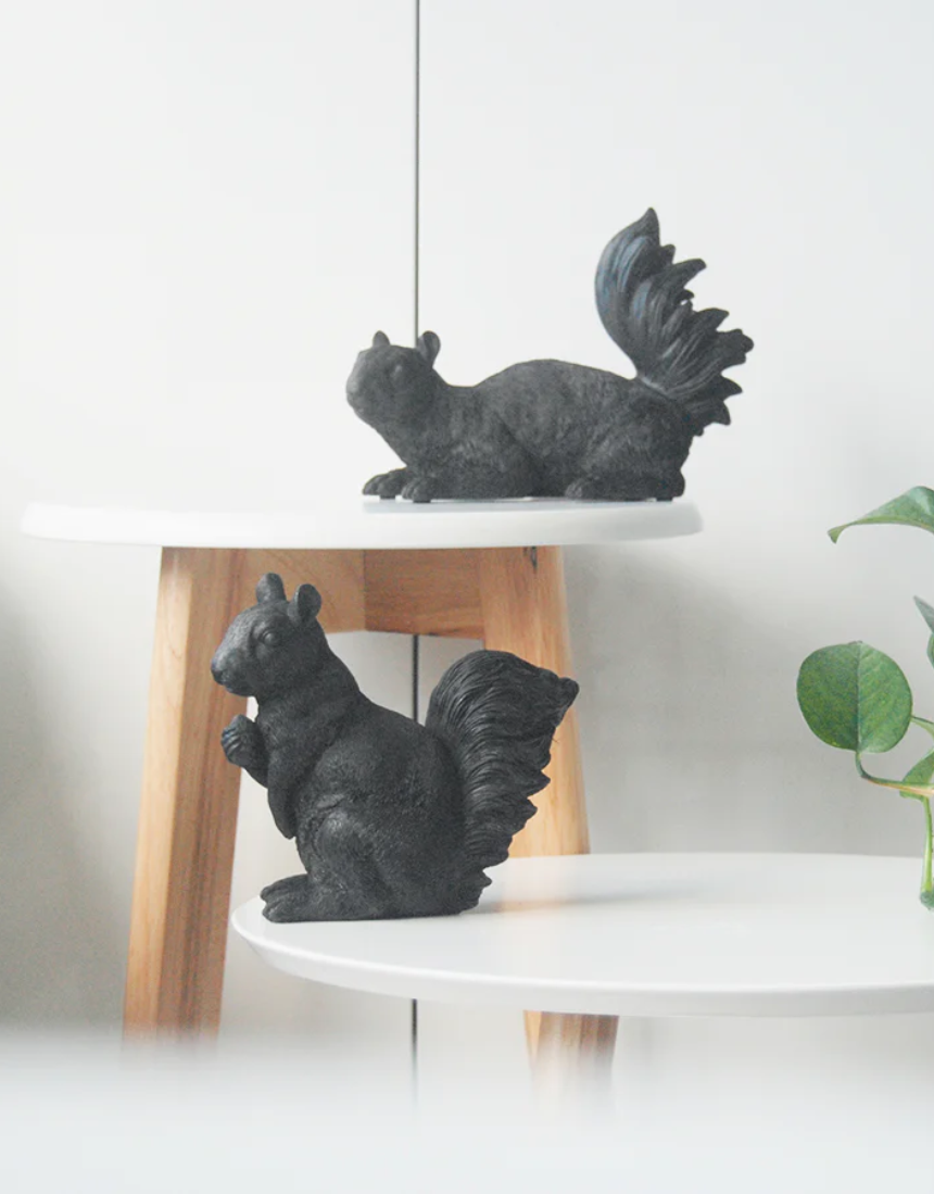 White Moose squirrel twin set in black, featuring decorative homeware items with a charming squirrel design.