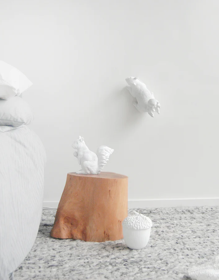 White Moose squirrel twin set homewares in white, featuring cozy design suitable for home decor.