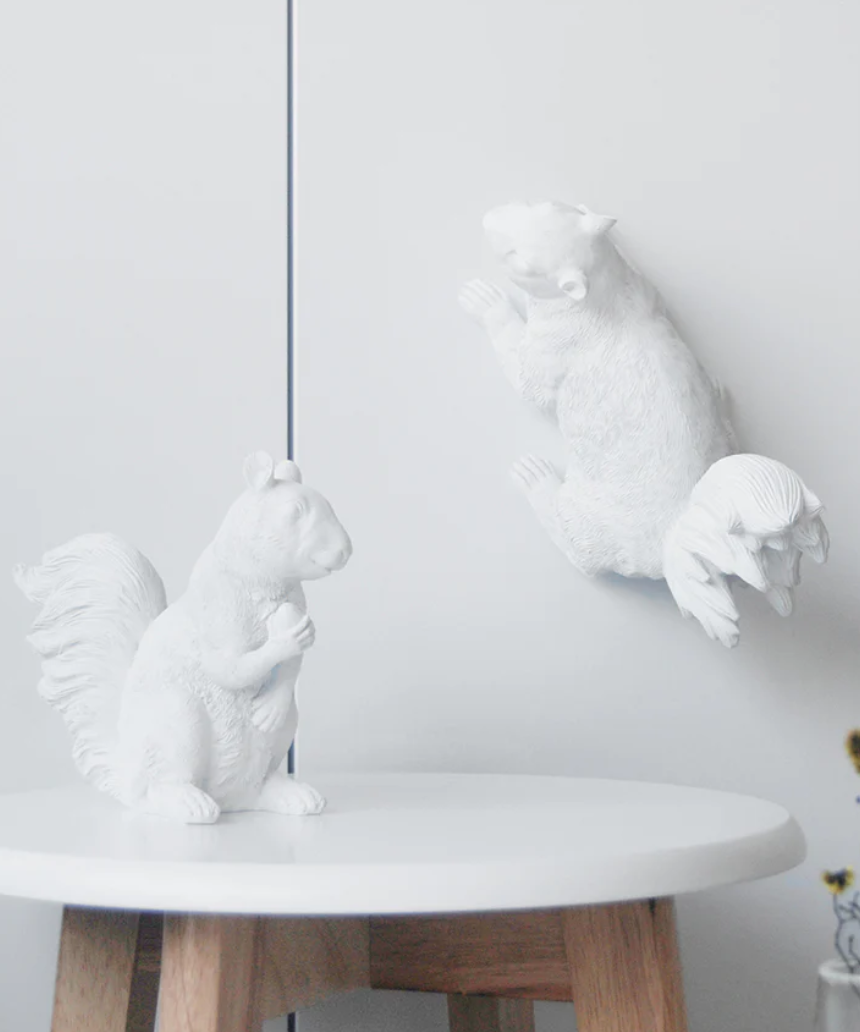 White Moose squirrel twin set of homewares in white, featuring decorative squirrel motifs for cozy home decor.