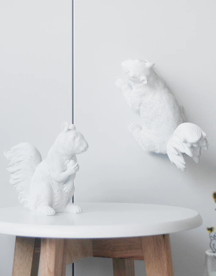 White Moose squirrel twin set of homewares in white, featuring decorative squirrel motifs for cozy home decor.