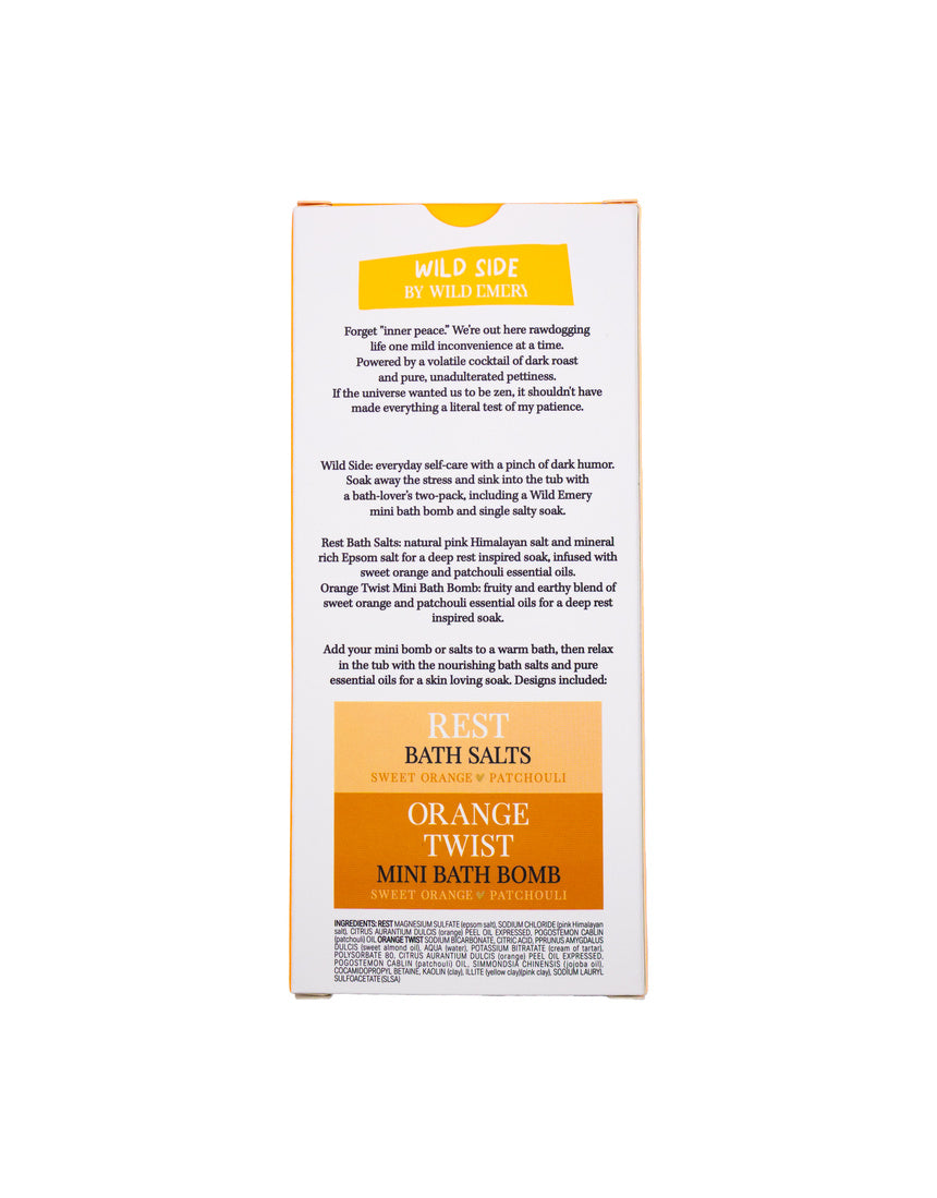 Wild Emery It Is What It Is And It's Not F**king Good mini bath bomb and salty soak set in packaging