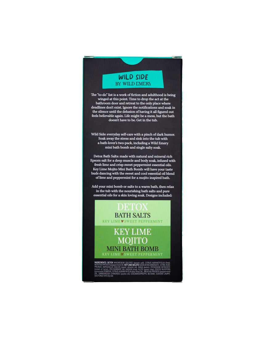 Wild Emery Let's Pretend We Know What We're Doing mini bath bomb and salty soak set package