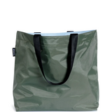 Base nylon Go To bag in khaki and powder blue with a sleek, minimalist design and adjustable strap.