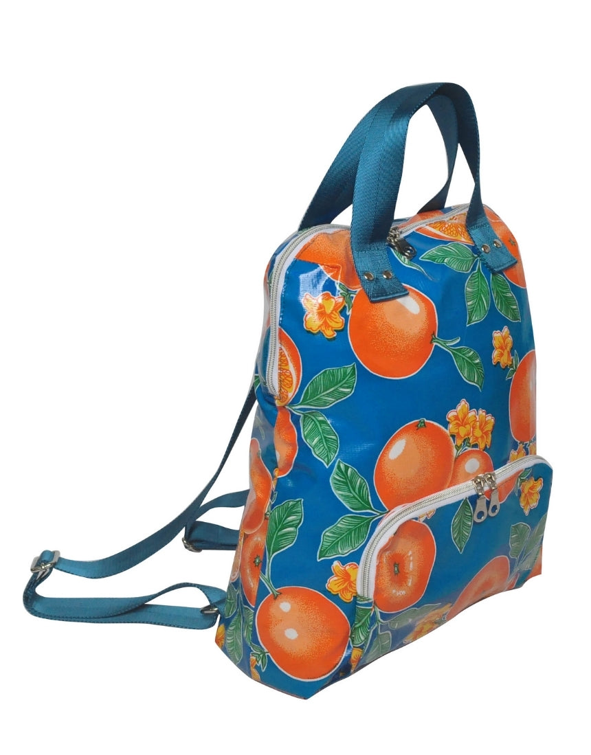 BenElke dark blue backpack with orange accents, featuring multiple compartments and adjustable straps.