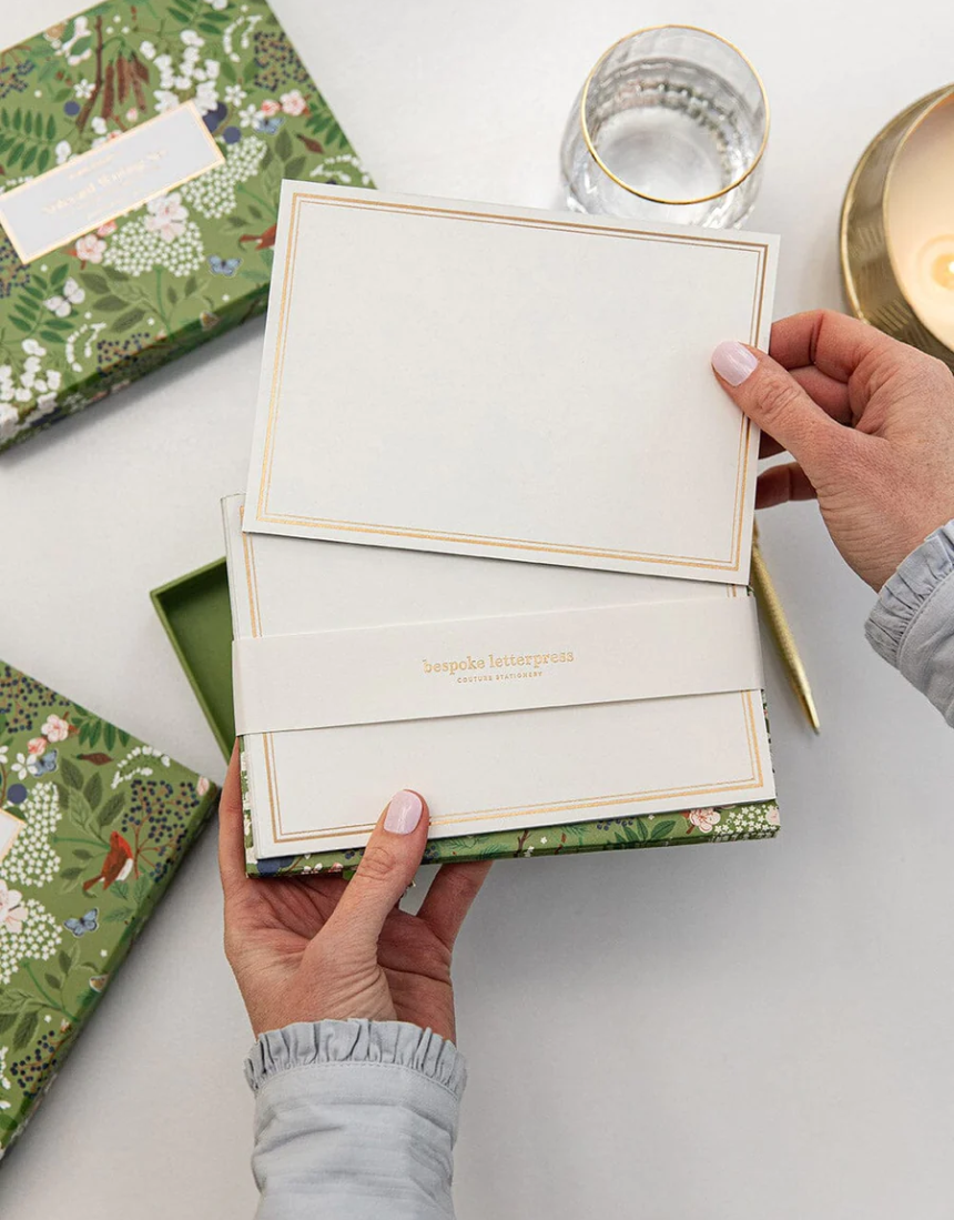 Bespoke Letterpress flowering trees notecard writing box set with greeting and note cards, elegant floral design for special occasions