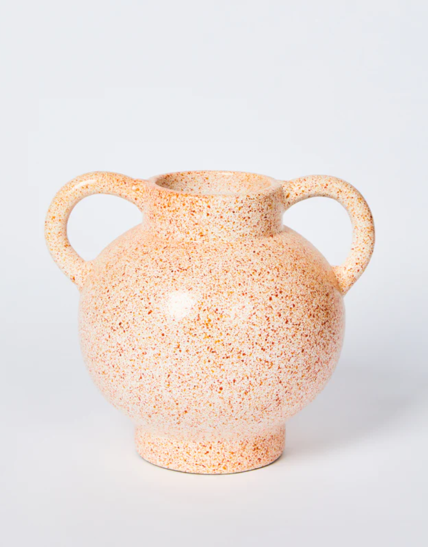 Bonnie and Neil Speckle Amber Short Vase showcasing a ceramic design with speckled amber glaze for decorative use.