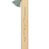 Designworks Ink metal 12-inch ruler with tassel and charm featuring "Let Me Get This Straight" text, perfect for stationery and crafts.