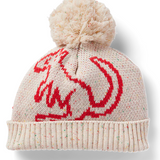 Creamy Roo cotton knit beanie hat by Halcyon Nights for 3-6 months, soft and cozy baby headwear in natural cream color.