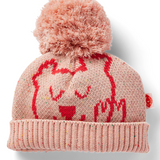 Pink cotton knit beanie hat by Halcyon Nights featuring a cute koala design for 3-6 months old babies.