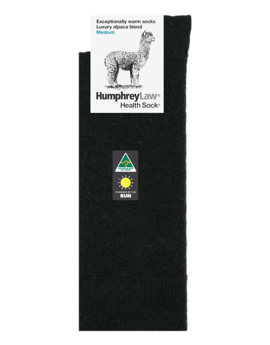 Black Humphrey Law Baby Alpaca Socks in medium size with soft, cozy knit for comfortable wear.
