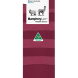 Humphrey Law medium-sized fine merino and baby alpaca socks in berry color, showcasing soft, cozy knit fabric and detailed texture.