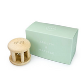 Jaclyn and Matisse Wooden Rattle Bella the Bell toy instrument for babies, featuring colorful wooden beads and a bell.