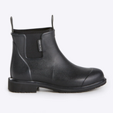 Black Merry People Bobbi Gumboot shoes with a sleek rubber design and sturdy sole, ideal for rainy weather.