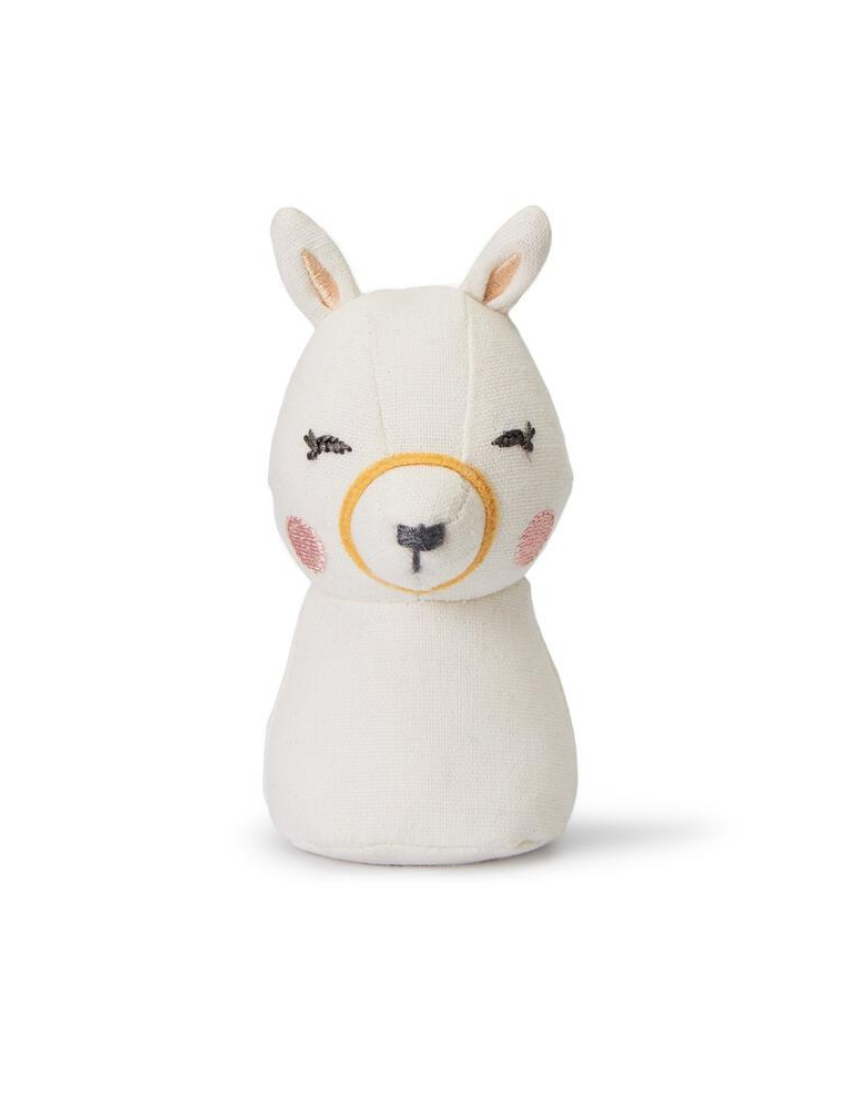 Picca Loulou Llama Mini Rattle for babies, soft fabric toy with a cute llama design, perfect for teething and sensory play.