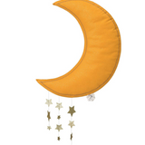 Yellow moon with stars wall hanging by Picca Loulou, decorative wall decor featuring celestial design and vibrant yellow colors.
