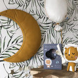 Picca Loulou yellow moon and star wall hanging decor, celestial-themed wall art with bright yellow moon and star details.