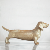 White Moose Dachshund Secret Bowl in gold, a stylish homeware piece featuring a charming dachshund design on a white background