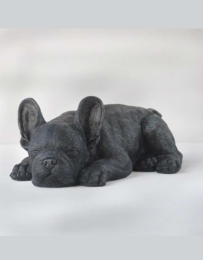 Black sleeping Frenchie homeware by White Moose, featuring a cute, detailed French Bulldog design for cozy home decor.